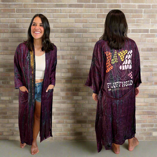 Fluffhead Maroon Lightweight Tie Dye Silk Phish Kimono - Size Sm>L/XL