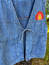 Load image into Gallery viewer, Billy Strings Linen Appliqué Denim Tie Front Vest - Fits a Size L or XL