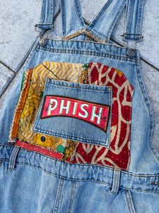 Phish Kantha Pocket Distressed Denim Overalls - Size Large