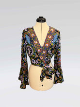 Load image into Gallery viewer, The Stella Blue Grateful Bell Sleeve Wrap Crop Top - Size XS/S, S/M or M/L (LAST TWO!)