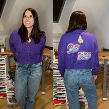 Load image into Gallery viewer, Billy Strings Long Haired Ladies Purple Oversized Cropped Cardigan - Size S/M, M/L, L/XL