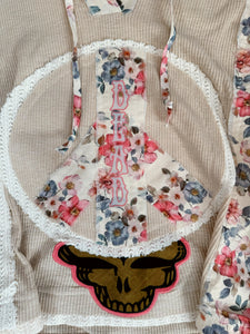Peace is DEAD Floral Almond Patchy Ribbed Grateful Hoodie - ONE Size S/M left!