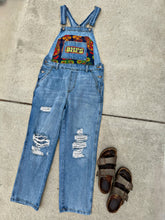 Load image into Gallery viewer, BMFS Tapestry Distressed Denim Overalls - One Size Small left!