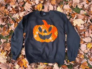 Grateful Kantha Quilt Pumpkin Crewneck Sweatshirt - ONE more can be made! size Small> 2XL