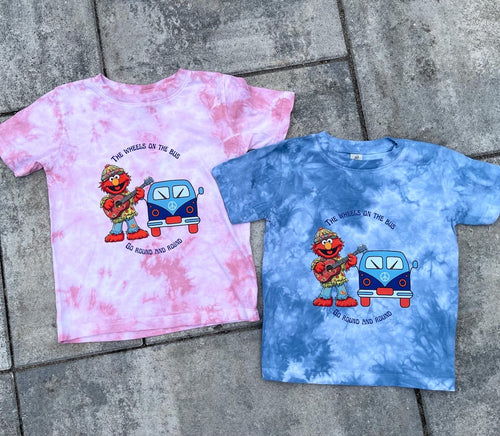 Elmo on Tour Wheels on the Bus Tie Dye Toddler Tee - Size 2T, 3T, 4T and 5/6