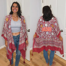 Load image into Gallery viewer, Touch of Morocco Grateful Goose Tapestry Tassel Kimono - One Size