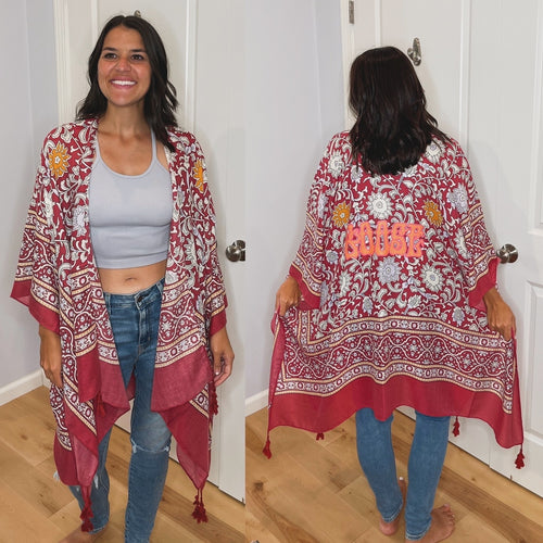 Touch of Morocco Grateful Goose Tapestry Tassel Kimono - One Size