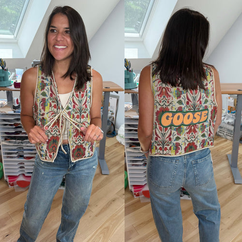 Goose Floral Festival Tie Front Vest - One left, fits a medium or large!