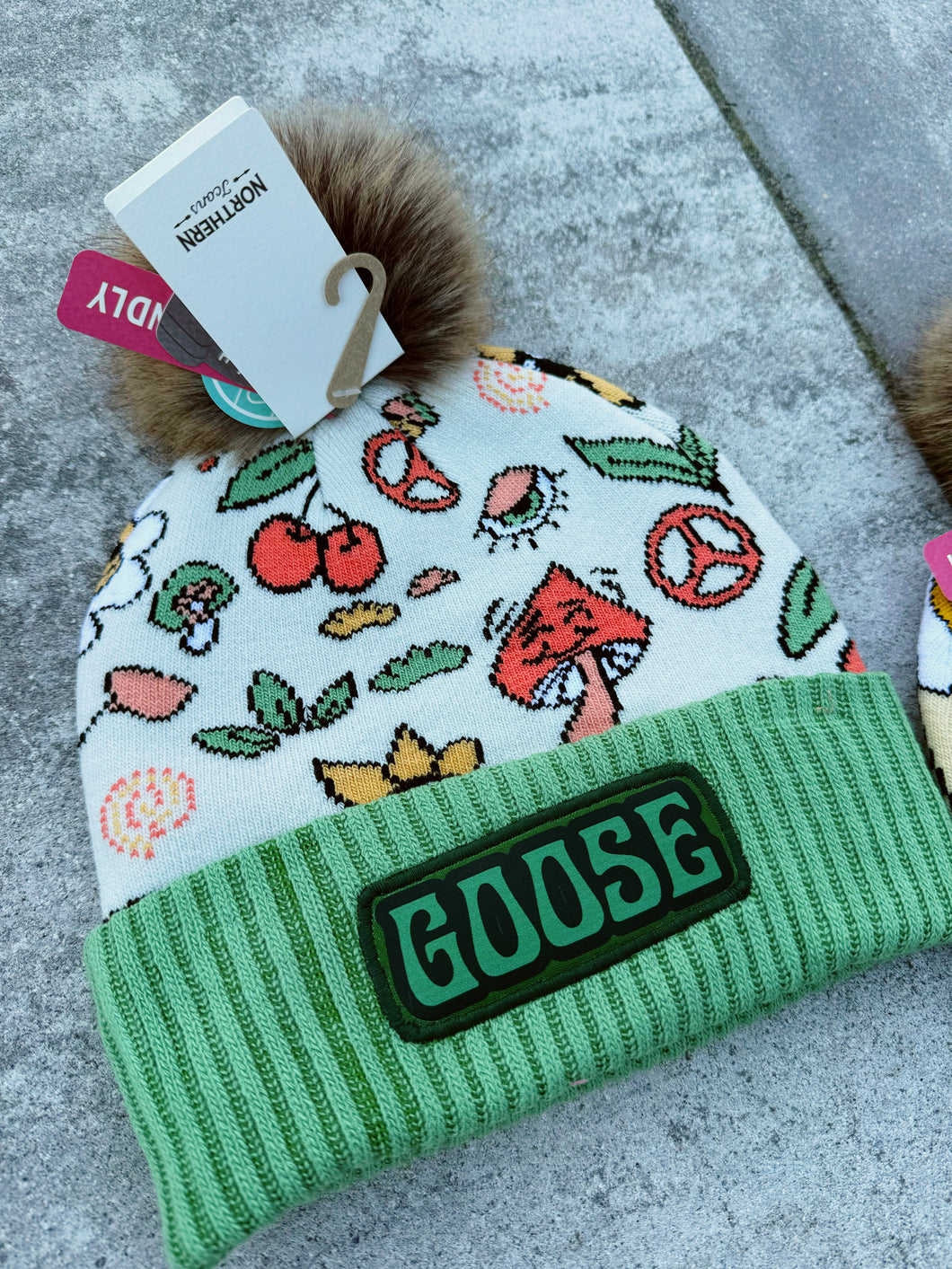 Retro Peace and Shrooms Green Goose Beanie (PRE-ORDER Ships 1/3!)