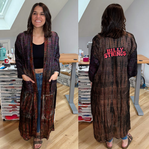 Billy Strings Purple and Paisley Tie Dye Silk Kimono - Size Sm>L/XL
