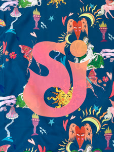 String Cheese Incident Vibrant Dark Blue Psychedelic Drawings Kimono and Shorts Set - One size M/L (8/10) Left!