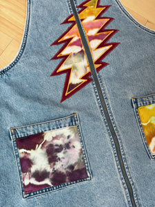 Dancin’ in the Streets Grateful Tie Dye and Denim Zip Dress - Size Large