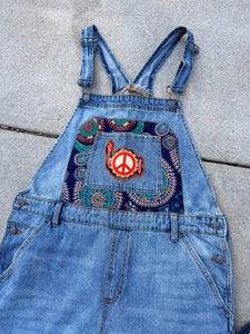 Give Phish a Chance Tapestry Distressed Denim Overalls- Size Medium or XL