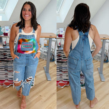 Load image into Gallery viewer, Goose Tie Dye Distressed Denim Goose Overalls - ONE Size Medium!