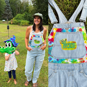 King Gizz Graffiti and Tie Dye Denim Cargo Overalls- Size Small (Size 6ish)