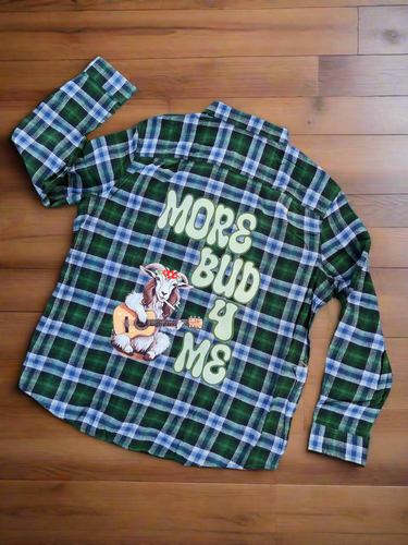Green and Blue Soft Striped MoreBud4Me Billy Strings Flannel  - One Men’s Medium, Large, XL and 2XL