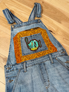 Phish Out West Kantha Distressed Denim Overalls - Size Small