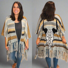 Load image into Gallery viewer, Way Out West Goose Skull Fringy Ruana- One size fits all! (Only ONE Left!)