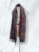 Load image into Gallery viewer, Sparkly Burgundy and Blue  STS9 Paisley Pashmina