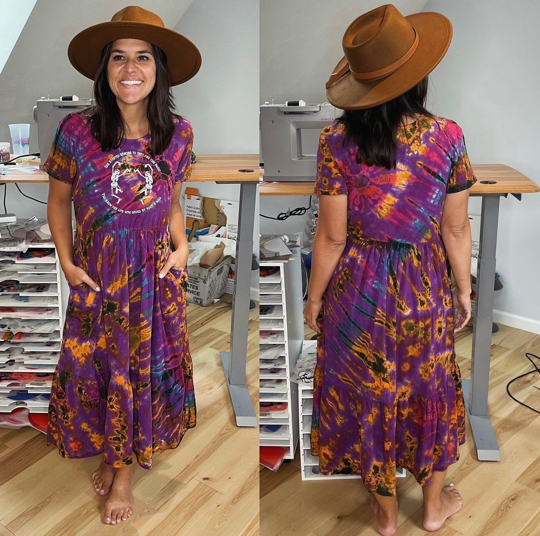 Purple Her Life Was Saved By Rock N Roll Phish and Dead Inspired Tie Dye Maxi Dress - One Size