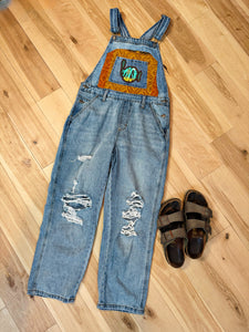 Phish Out West Kantha Distressed Denim Overalls - Size Small