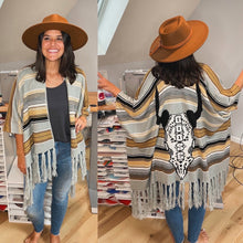 Load image into Gallery viewer, Way Out West Goose Skull Fringy Ruana- One size fits all! (Only ONE Left!)