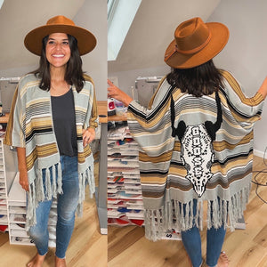 Way Out West Goose Skull Fringy Ruana- One size fits all! (Only ONE Left!)