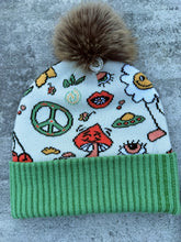 Load image into Gallery viewer, Retro Peace and Shrooms Green Goose Beanie (PRE-ORDER Ships 1/3!)