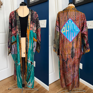 Diamond Tie Dye Silk Phish Kimono - Size Sm>L/XL