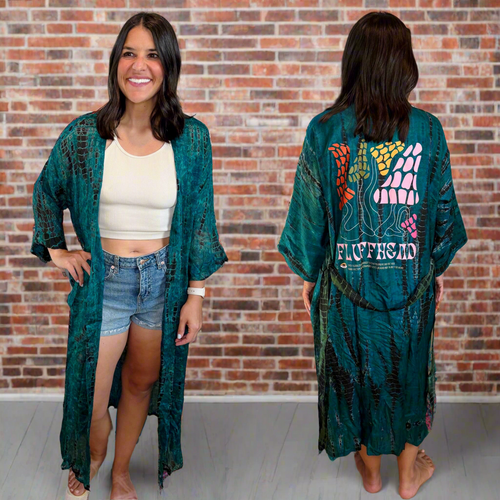 Fluffhead Teal Lightweight Tie Dye Silk Phish Kimono - Size Sm>L/XL