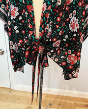 Load image into Gallery viewer, Blossoms Blooming Tie Front Black Grateful Dead Kimono -One Size Fits Most (Only 2 left!)