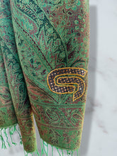 Load image into Gallery viewer, Sparkly Green STS9 Paisley Pashmina