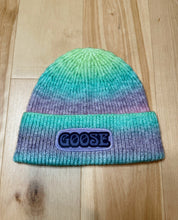 Load image into Gallery viewer, Green and Purple Dip Dyed Wool Goose Beanie - One size