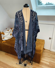 Load image into Gallery viewer, Grateful Sparkle Bolt Velvet Blue Burnout Kimono - One size fits ALL (ONE LEFT!)