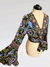 Load image into Gallery viewer, The Stella Blue Grateful Bell Sleeve Wrap Crop Top - Size XS/S, S/M or M/L (LAST TWO!)