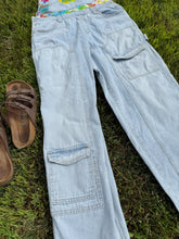 Load image into Gallery viewer, King Gizz Graffiti and Tie Dye Denim Cargo Overalls- Size Small (Size 6ish)