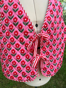 Billy Strings BMFS Tie Front Red Daisy Quilted Vest - Fits a size XXL>Plus size 2X best!
