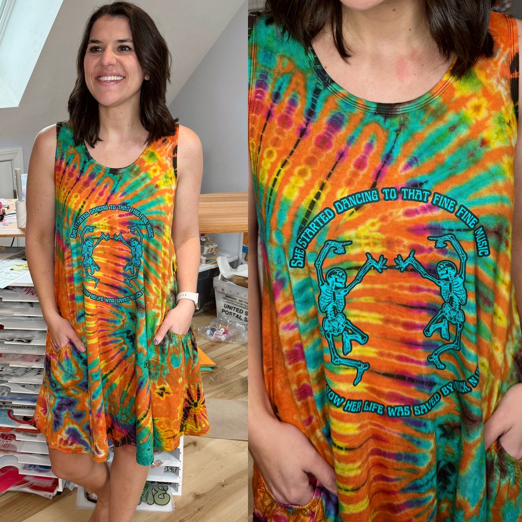 Phish and Grateful Dead Inspired “Her Life Was Saved By Rock n Roll” Orange Tie Dye Tank Dress - One Size Fits Most