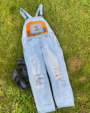 Load image into Gallery viewer, Funky Widespread Panic Paisley and Aztec Kantha Distressed Denim Overalls - Size Large!