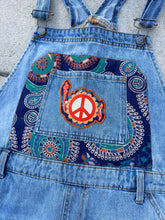 Load image into Gallery viewer, Give Phish a Chance Tapestry Distressed Denim Overalls- Size Medium or XL