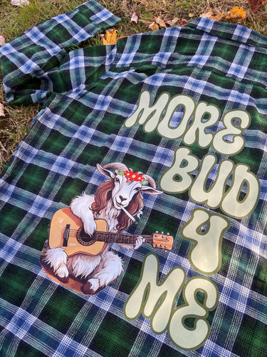 Green and Blue Soft Striped MoreBud4Me Billy Strings Flannel  - One Men’s Medium, Large, XL and 2XL