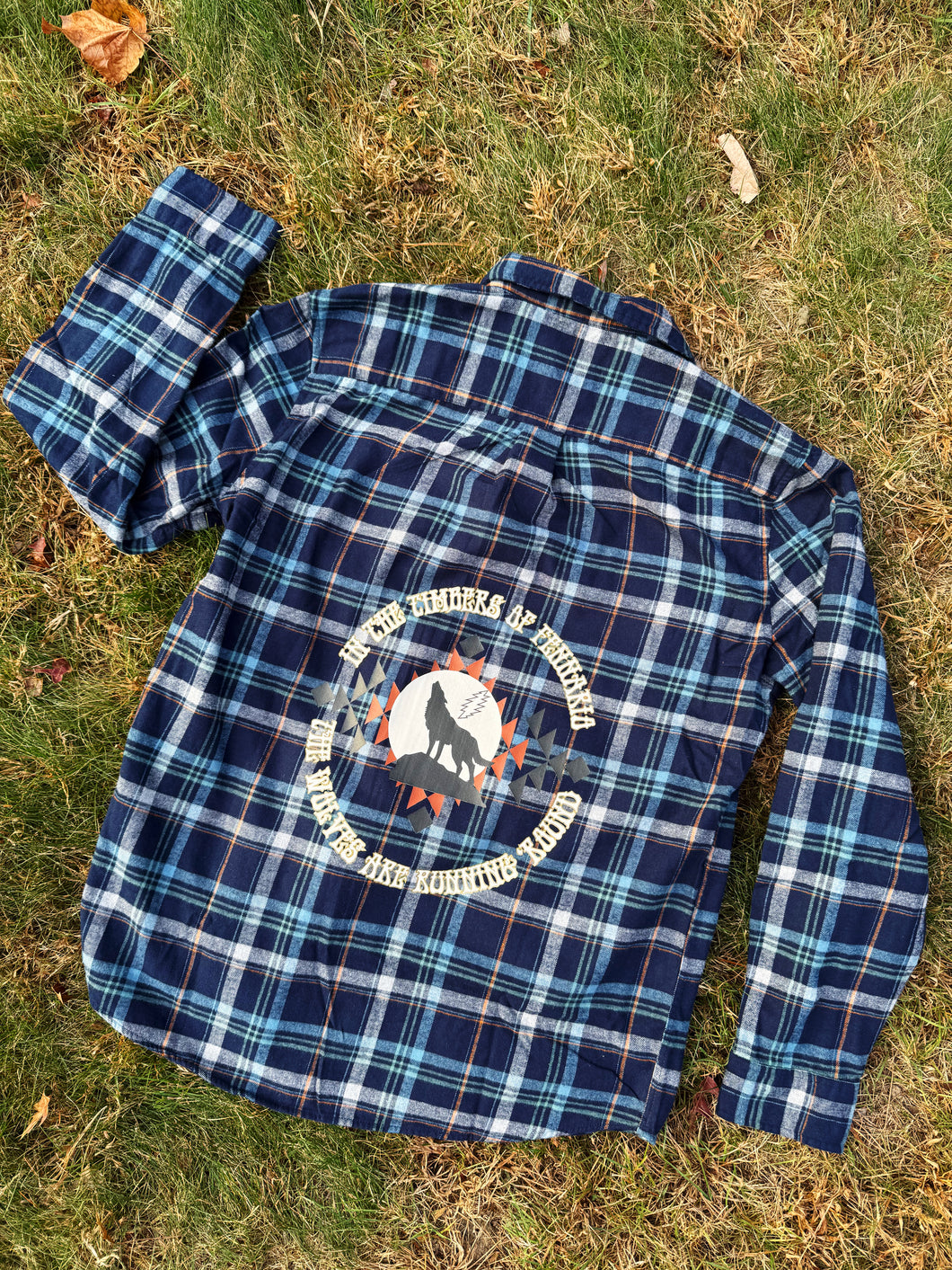 Dire Wolf Shades Of Blue Striped Grateful Flannel - ONE Size L and XL left!