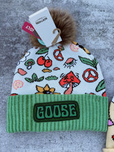 Load image into Gallery viewer, Retro Peace and Shrooms Green Goose Beanie (PRE-ORDER Ships 1/3!)
