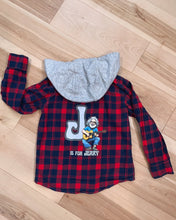 Load image into Gallery viewer, Hooded Plaid J is for Jerry Button Down Fall Shirt - Boys size 4/5T