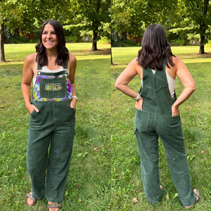 Olive Corduroy Hand Dyed BMFS Fall Tour Overalls - One Size Small left!