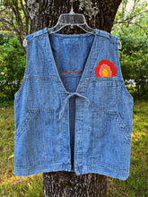 Load image into Gallery viewer, Billy Strings Linen Appliqué Denim Tie Front Vest - Fits a Size L or XL