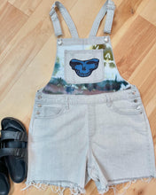 Load image into Gallery viewer, Grateful Grey Stealie Denim Cutoff Overalls - Size 10