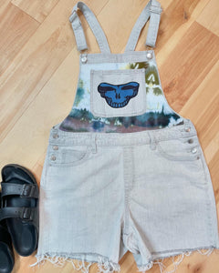 Grateful Grey Stealie Denim Cutoff Overalls - Size 10