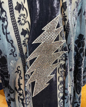 Load image into Gallery viewer, Grateful Sparkle Bolt Velvet Blue Burnout Kimono - One size fits ALL (ONE LEFT!)