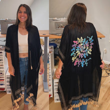 Load image into Gallery viewer, Long Black Psychedelic Dancing Skeletons Grateful Robe Kimono - One Size Fits All (TWO left!)